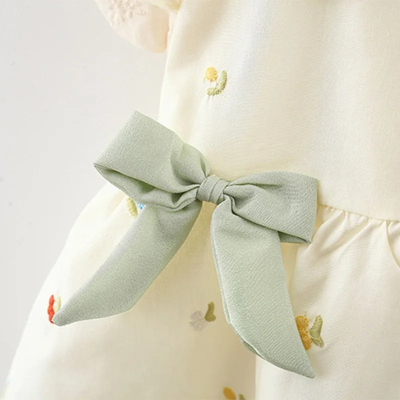 Vestido de Verão com Laço Bordado para Bebês