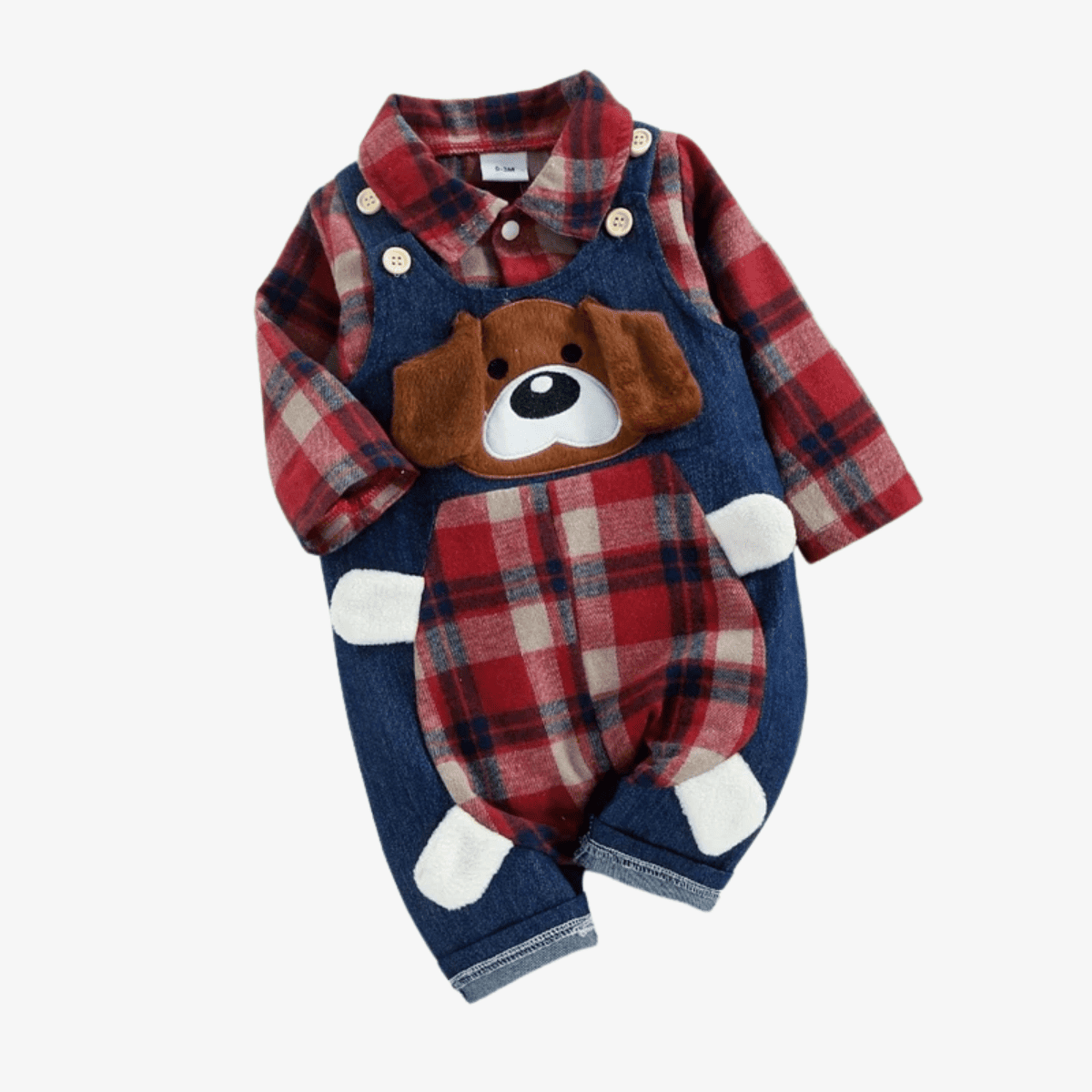 Macacão Xadrez Infantil com Estampa de Cachorro