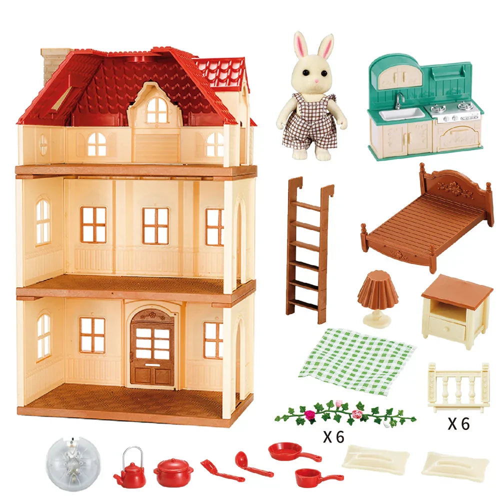 Villa de Brinquedo Floresta Encantada com Móveis e Animais